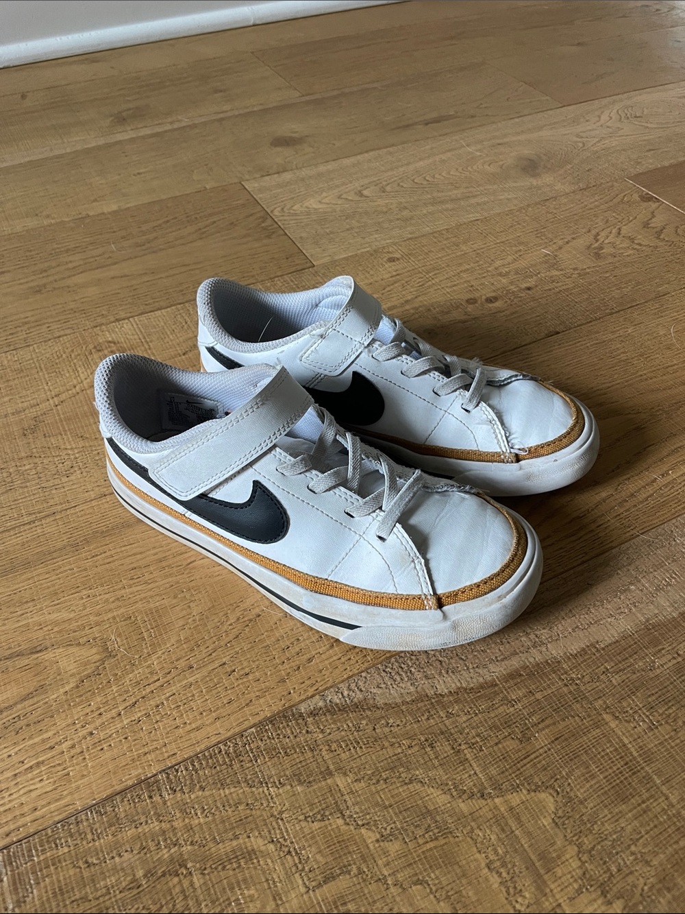 Nike Kids White and Black Low-Top Sneakers with Tan Trim
